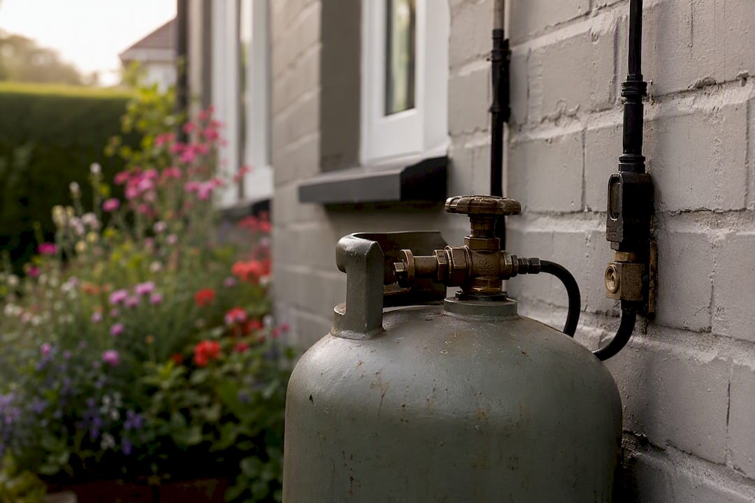 Outdoor natural gas meter on UK home